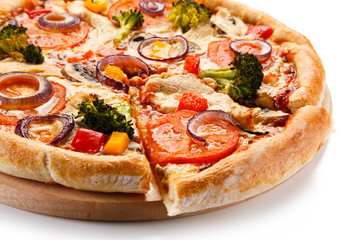 Pizza with vegetables on white background