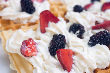 waffles with berries and cream