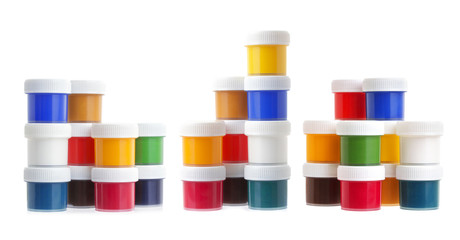Gouache in jars isolated on white background
