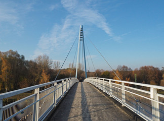 empty footbridge on steel rope over the river Elbe,  Czech republik