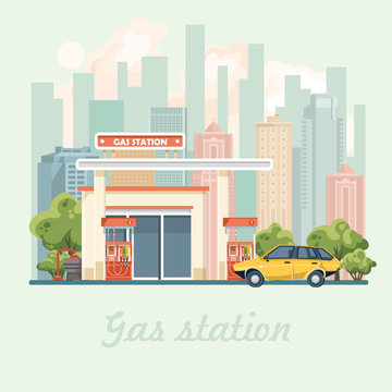 Gas station vector illustration in flat design