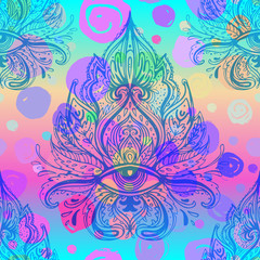 All seeing eye seamless pattern. Hand drawn vintage style background. Alchemy, spirituality, occultism, textiles art. Isolated vector illustration.