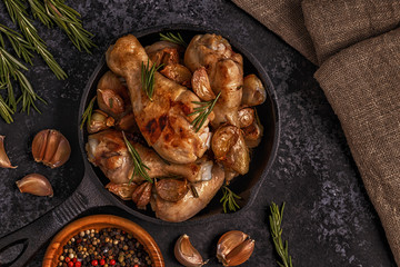Fried chicken legs with rosemary, garlic and chilli.
