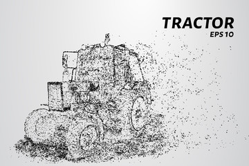 The tractor consists of dots and circles. Tractor wind blows the particles. Vector illustration.