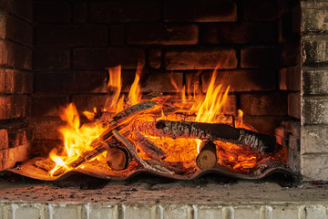 In the fireplace burn firewoods