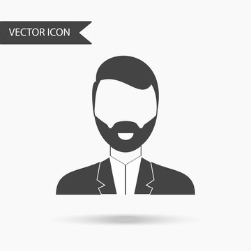 Icon with an image of a portrait of a man with a beard and suit on a white background. The flat icon for your web design, logo, UI. Vector illustration