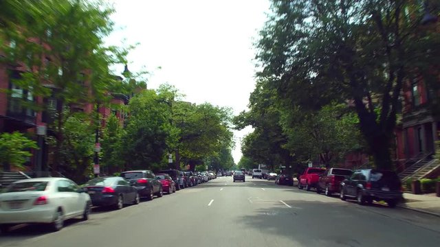 Driving through Boston residential neighborhood 4k