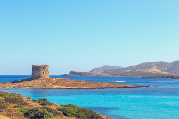 Fototapeta na wymiar View of La Pelosa beach, Sardinia, Italy.