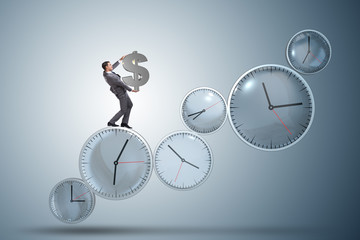 Time is money concept with businessman holding dollar