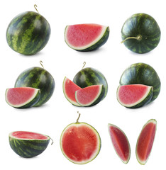watermelon and slice isolated on white background. Sweet and juicy fruit with copy space for text. 