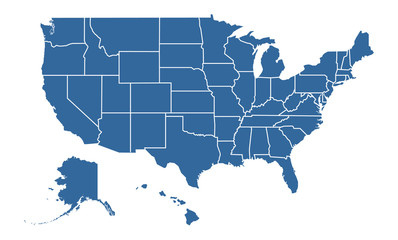 United States of America Blue map including State Boundaries - obrazy, fototapety, plakaty