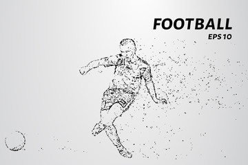 A football player consists of points and circles. A soccer player kicks the ball. Vector illustration.