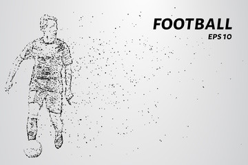 A football player consists of points and circles. A soccer player kicks the ball. Vector illustration.