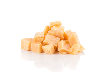 Parmesan cheese on white background