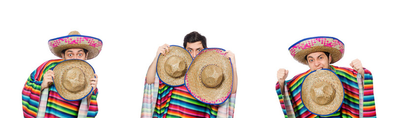 Funny mexican wearing poncho isolated on white