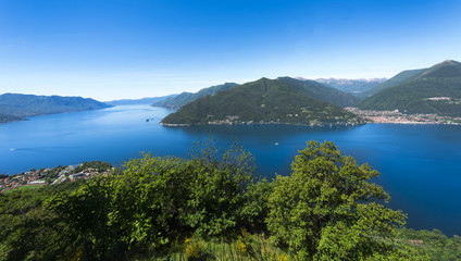 View over the southern Lago Maggiore near Maccagno - Maccagno, Lake Maggiore, Varese, Lombardy,...