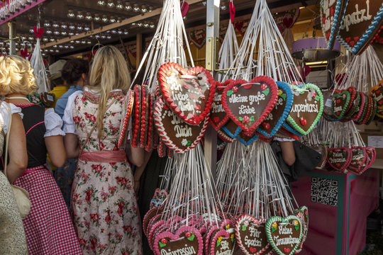 Gingerbread Hearts At Theresienwiese In Munich, Germany, 2016