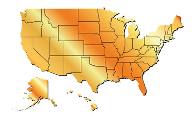 Vector - United States of America Gold Tone map including State Boundaries With Shadow