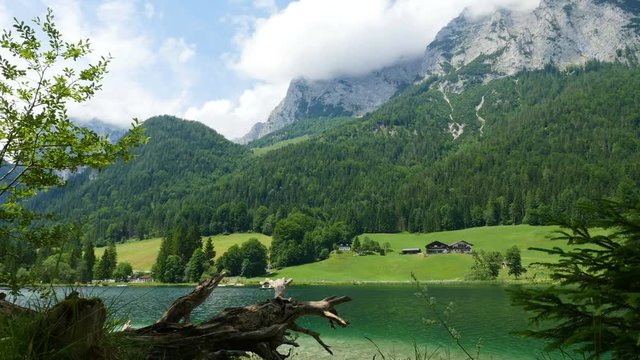 Mountain lake Hintersee near Ramsau in the Alps, Germany, time lapse