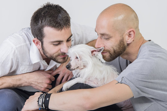 Gay Couple And Their Puppy, Chinese Crested Dog