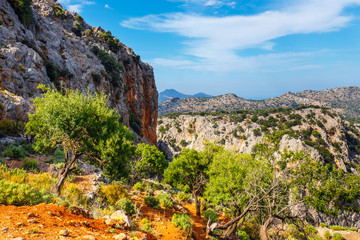 Beautiful mountain landscape near Kritsa Village, Katharo Plateau, Crete, Greece