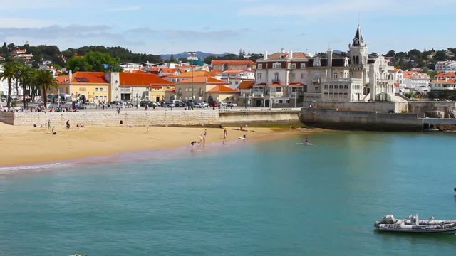 Beach and People, Cascais, Lisbon, Portugal, 4k
