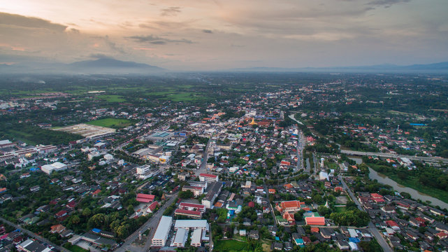 Aerial view of lamphun city,north in thailand