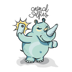 Animals taking selfie photo on smart phone