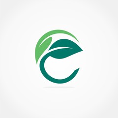 e abstract green leaf circle logo