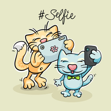 Animals taking selfie photo on smart phone