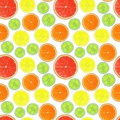 Watercolor citrus slices seamless pattern