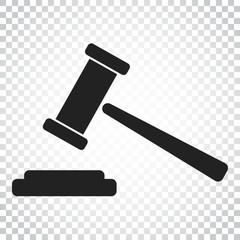 Auction hammer vector icon. Court tribunal flat icon. Simple business concept pictogram on isolated background.
