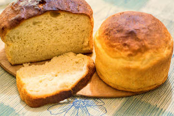 Homemade bread slices on table