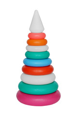 Plastic toy pyramid on white background