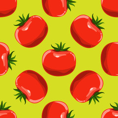 Tomatoes seamless background. Flat and solid color design vector.