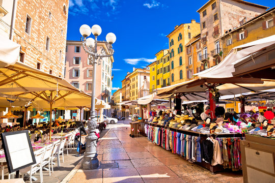 Fototapeta Piazza delle erbe in Verona street and market view