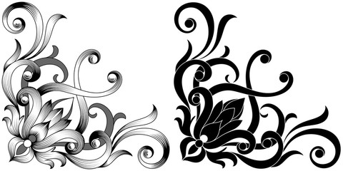 Set of vintage baroque ornament, corner. Retro pattern antique style acanthus. Decorative design element filigree calligraphy vector. - stock vector