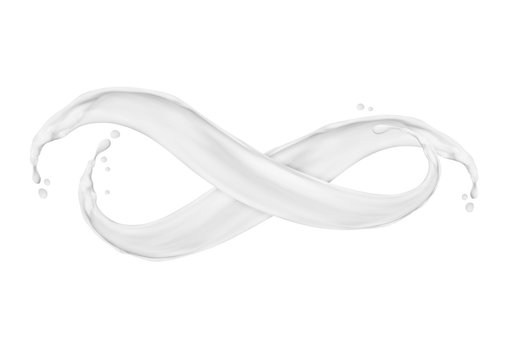 Intertwined splashes of milk or cream, isolated on white background