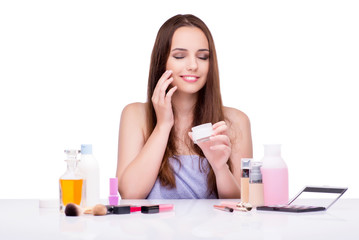 Young woman in beauty make-up isolated on white