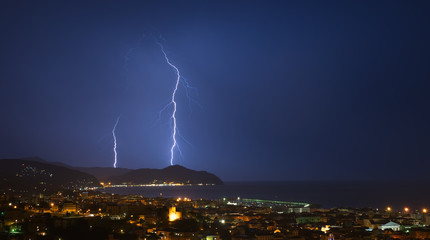 Lightning and thunderstorm on the Tigullio Gulf - Ligurian sea - Chiavari - Italy