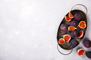 Fig on light background. Autumn Berry. Food. Vegetarian.Top View.Copy space for Text.selective focus.