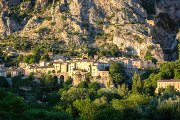 Fototapeta na wymiar Charming village of Moustiers-Ste-Marie at sunset, Alpes-de-Haute-Provence, France