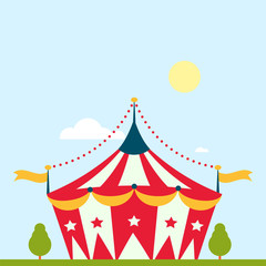 Obraz premium Circus show entertainment tent marquee marquee outdoor festival with stripes and flags isolated carnival signs
