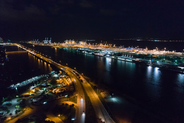 Fototapeta na wymiar Aerial night image Port Miami