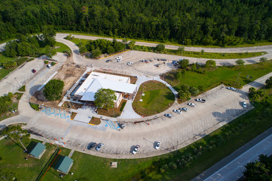 Aerial image rest area truck stop