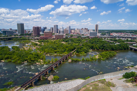 Aerial Image Downtown Richmond Virginia And James River