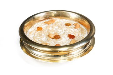 Homemade Semiya Kheer isolated on white, selective focus