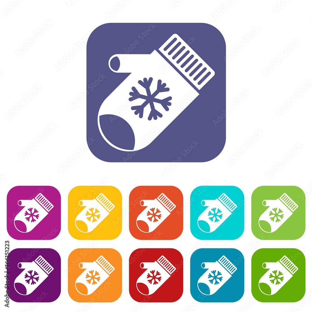 Poster mitten with snowflake icons set