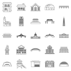 Building icons set, outline style