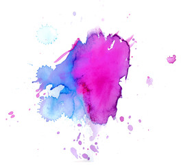 Colorful abstract watercolor texture stain with splashes and spatters. Modern creative watercolor background for trendy design.